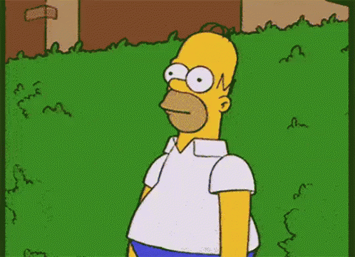 Homer Simpson disappearing into a hedge