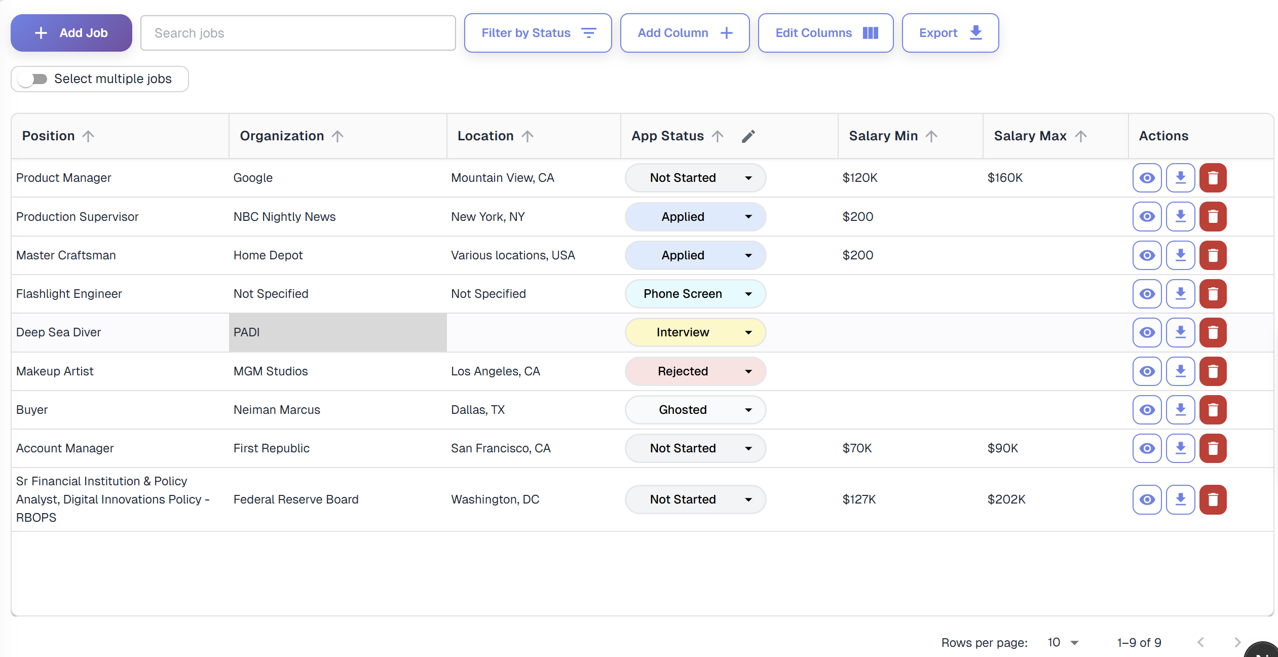 Job application tracker with AI next steps product screenshot